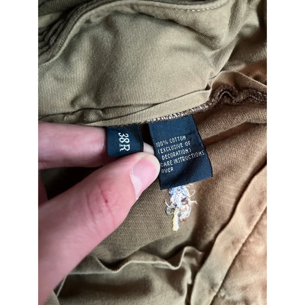 VTG Polo Ralph Lauren Mens Pants 38R Brown Corduroy Fishing Fly Lure Embroidered